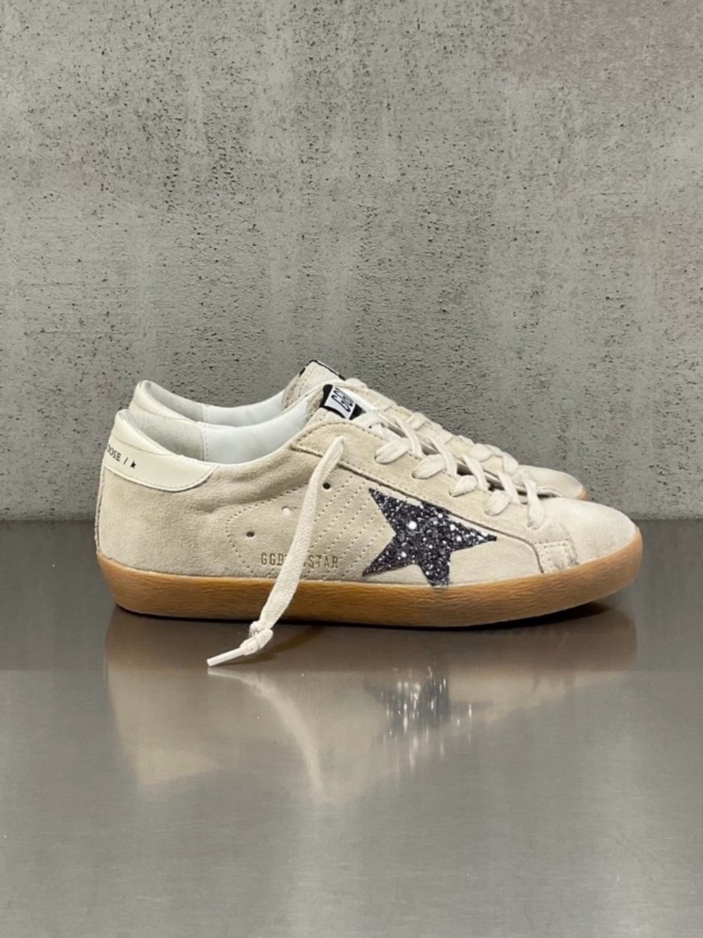 Golden Goose Beige Suede Sneakers with Glitter Star Accent